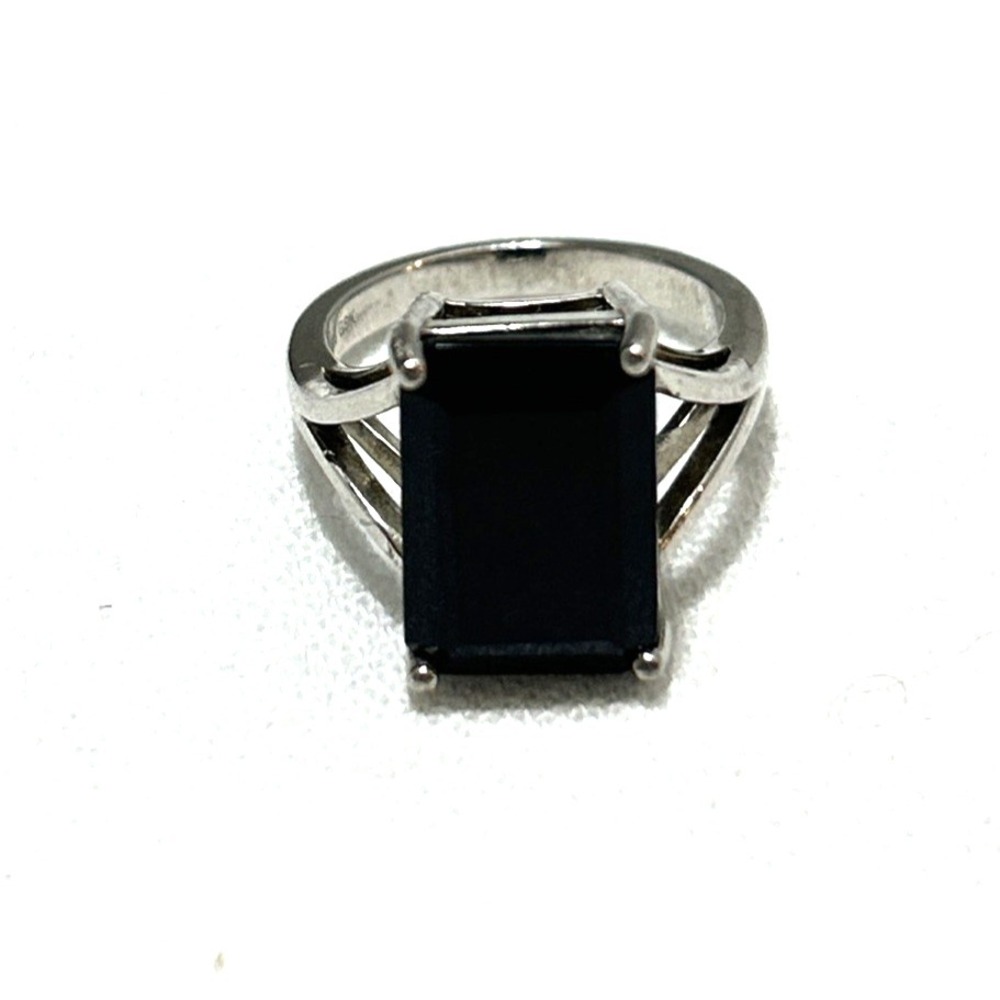 Sterling Silver Ring Black Onyx Size 6 Marked 925 GSK Emerald Cut Statement